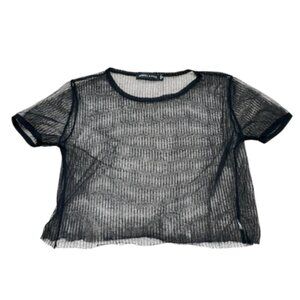Kendall & Kylie | EUC Sheer Mesh Cropped T-Shirt in Black Size Small